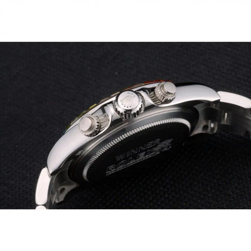 Rolex Daytona Cosmograph Rainbow Crystals Bezel Stainless Steep Strap Black Dial 80250 - Image 5