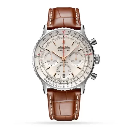Breitling Navitimer Men Automatic Silver Alligator Watch AB0139211G1P1