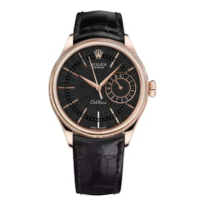 Rolex Cellini 39mm Men’s m50515-0011 Black Dial Leather Strap