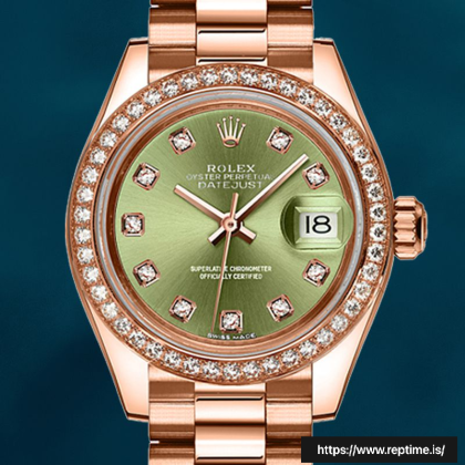 Rolex Datejust 28mm m279135rbr-0014 Ladies Green Dial Rose Gold-tone