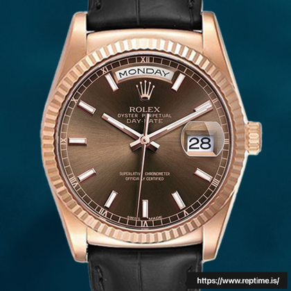 Rolex Day-Date 118135-0086 Men’s 36mm Brown Dial Leather Strap