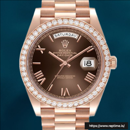 Rolex Day-Date 40mm m228345rbr-0009 Men’s Brown Dial Diamond Bezel