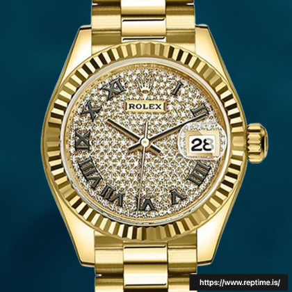 Rolex Datejust 28mm Ladies m279178-0031 Diamond Paved Dial Stainless Steel Swiss Replica Watch