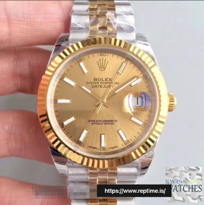 ROLEX DATEJUST GOLD DIAL 18K YELLOW GOLD 41MM SWISS REPLICA 126333.7