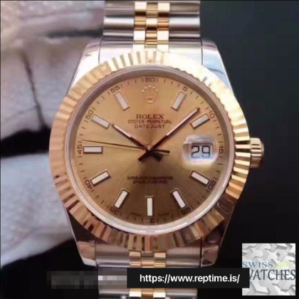 ROLEX DATEJUST GOLD DIAL STAINLESS STEEL 41MM SWISS REPLICA 126333.11