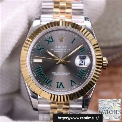ROLEX DATEJUST GRAY DIAL SAPPHIRE CRYSTAL 41MM SWISS REPLICA m126333.0020