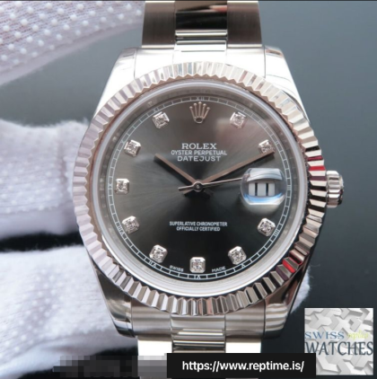 ROLEX DATEJUST GRAY DIAL SAPPHIRE CRYSTAL 41MM SWISS REPLICA m126334.0005