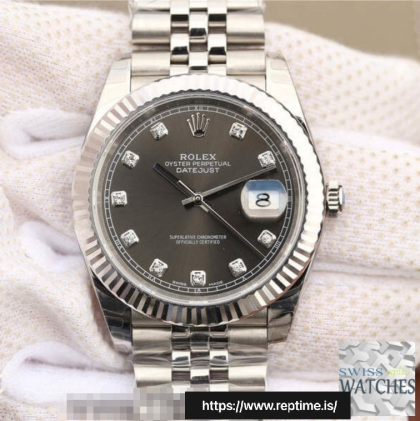 ROLEX DATEJUST GRAY DIAL SAPPHIRE CRYSTAL 41MM SWISS REPLICA m126334.0006