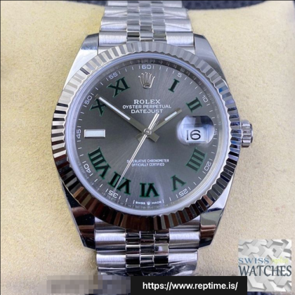 ROLEX DATEJUST GRAY DIAL SAPPHIRE CRYSTAL 41MM SWISS REPLICA m126334.0022