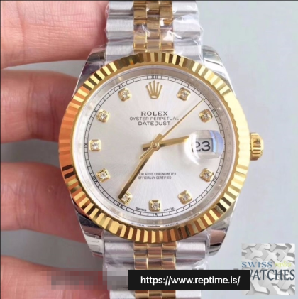 ROLEX DATEJUST SILVER DIAL 18K YELLOW GOLD 41MM SWISS REPLICA 126333.8