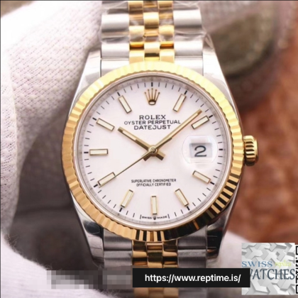 ROLEX DATEJUST WHITE DIAL 18K YELLOW GOLD 36MM SWISS REPLICA m126233.0019