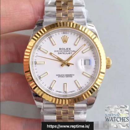 ROLEX DATEJUST WHITE DIAL SAPPHIRE CRYSTAL 41MM SWISS REPLICA m126333.0016