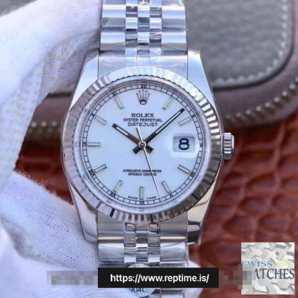 ROLEX DATEJUST WHITE DIAL SCRATCH PROOF 36MM SWISS REPLICA 116234.23