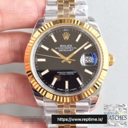 ROLEX DATEJUST II BLACK DIAL 18K YELLOW GOLD 41MM SWISS REPLICA 126333.14