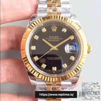 ROLEX DATEJUST II BLACK DIAL 18K YELLOW GOLD 41MM SWISS REPLICA m126333.0013