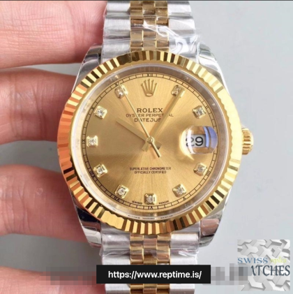 ROLEX DATEJUST II CHAMPAGNE DIAL 18K YELLOW GOLD 41MM SWISS REPLICA 116333.3
