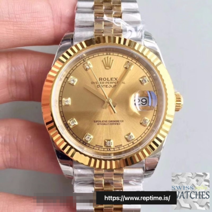 ROLEX DATEJUST II CHAMPAGNE DIAL 18K YELLOW GOLD 41MM SWISS REPLICA m126333.0012