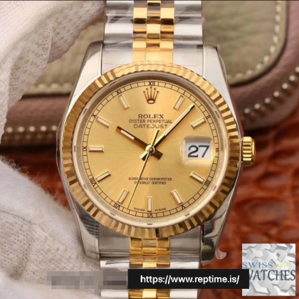 ROLEX DATEJUST II CHAMPAGNE DIAL STAINLESS STEEL 36MM SWISS REPLICA 116333.2