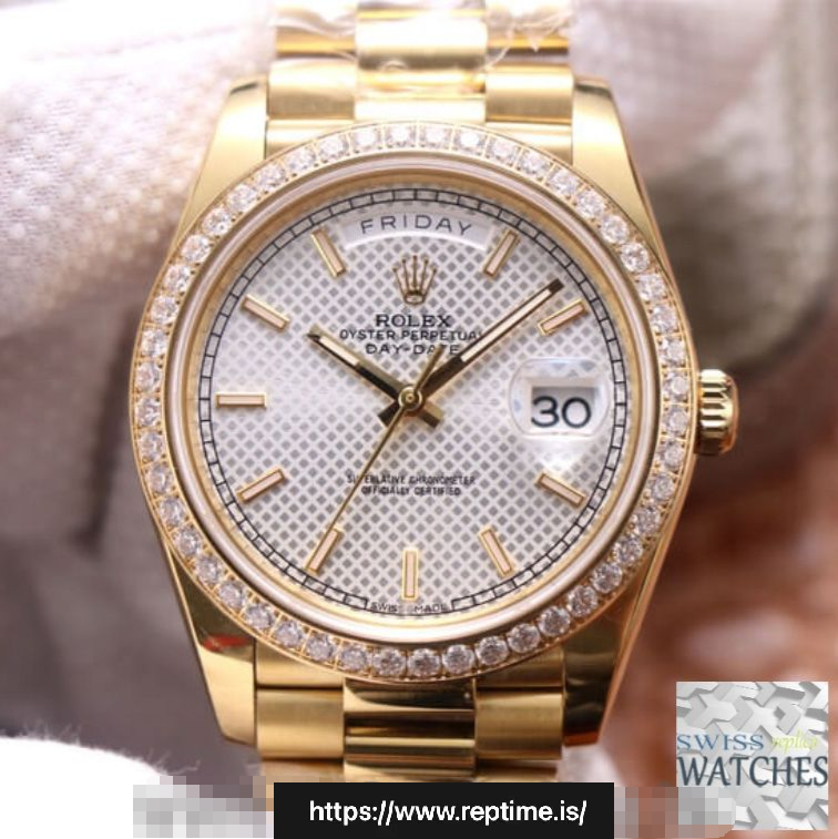 ROLEX DAY DATE WHITE DIAL YELLOW GOLD 40MM SWISS REPLICA m228348rbr.0005