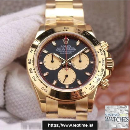ROLEX DAYTONA BLACK DIAL YELLOW GOLD 40MM SWISS REPLICA m116508.0009