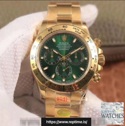 ROLEX DAYTONA GREEN DIAL YELLOW GOLD 40MM SWISS REPLICA m116508.0013