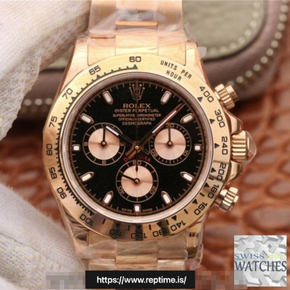 ROLEX DAYTONA COSMOGRAPH BLACK DIAL YELLOW GOLD 40MM SWISS REPLICA 116508.12