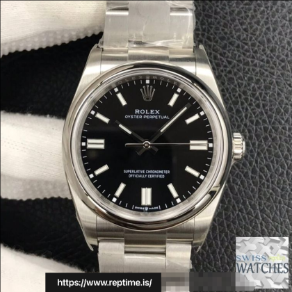 ROLEX OYSTER PERPETUAL BLACK DIAL SCRATCH PROOF 36MM SWISS REPLICA m126000.0002