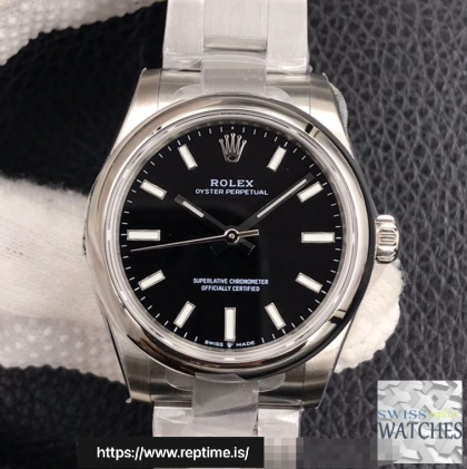 ROLEX OYSTER PERPETUAL BLACK DIAL STAINLESS STEEL 31MM SWISS REPLICA m277200.0002