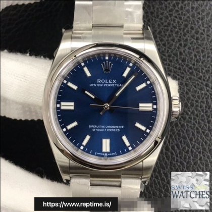ROLEX OYSTER PERPETUAL BLUE DIAL SCRATCH PROOF 36MM SWISS REPLICA m126000.0003