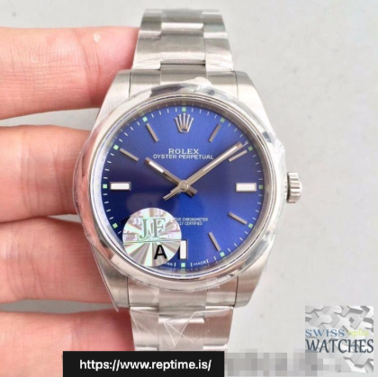 ROLEX OYSTER PERPETUAL BLUE DIAL SCRATCH PROOF 39MM SWISS REPLICA 114300.12