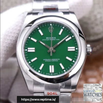 ROLEX OYSTER PERPETUAL GREEN DIAL SCRATCH PROOF 41MM SWISS REPLICA m124300.0005