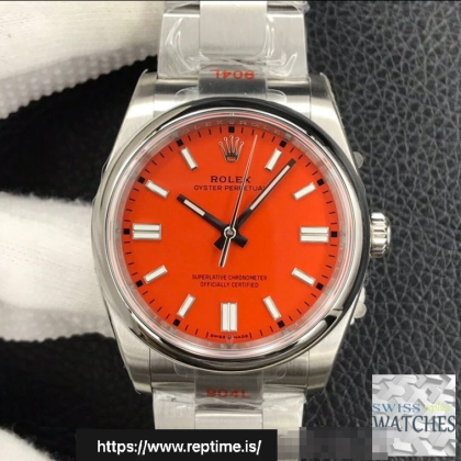 ROLEX OYSTER PERPETUAL RED DIAL STAINLESS STEEL 36MM SWISS REPLICA m126000.0007