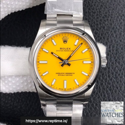ROLEX OYSTER PERPETUAL YELLOW DIAL STAINLESS STEEL 31MM SWISS REPLICA m277200.0005