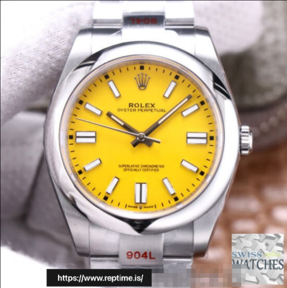 ROLEX OYSTER PERPETUAL YELLOW DIAL STAINLESS STEEL 41MM SWISS REPLICA m124300.0004