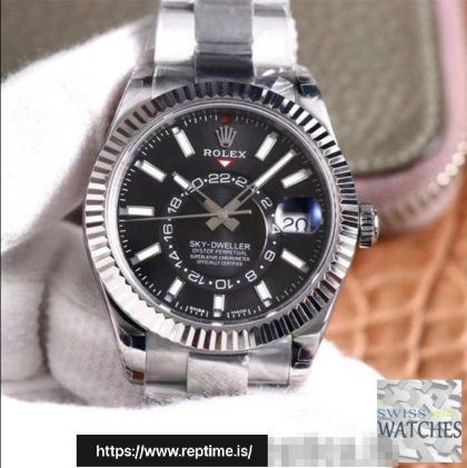 ROLEX SKY DWELLER BLACK DIAL STAINLESS STEEL 42MM SWISS REPLICA m326934.0005