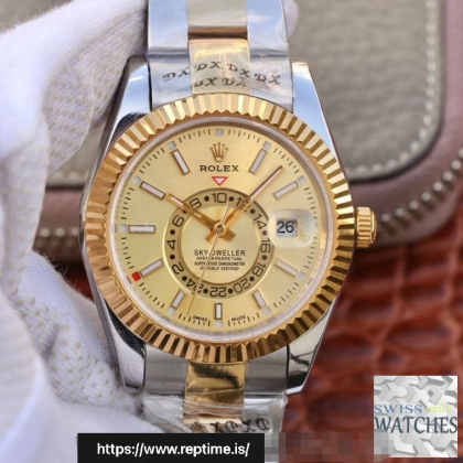 ROLEX SKY DWELLER YELLOW DIAL STAINLESS STEEL 42MM SWISS REPLICA 326938.72418