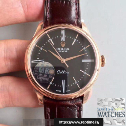 ROLEX CELLINI BLACK DIAL 18K ROSE GOLD 39MM SWISS REPLICA 50505.6