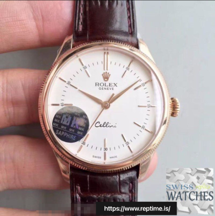 ROLEX CELLINI WHITE DIAL 18K ROSE GOLD 39MM SWISS REPLICA 50505.5