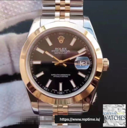 ROLEX DATEJUST BLACK DIAL 18K YELLOW GOLD 41MM SWISS REPLICA 126303.4