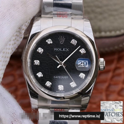 ROLEX DATEJUST BLACK DIAL STAINLESS STEEL 36MM SWISS REPLICA 116200.4