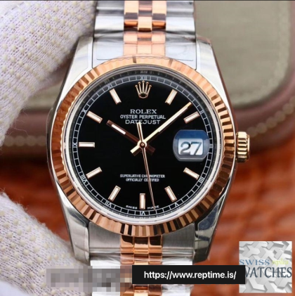 ROLEX DATEJUST BLACK DIAL STAINLESS STEEL 36MM SWISS REPLICA 126231.3