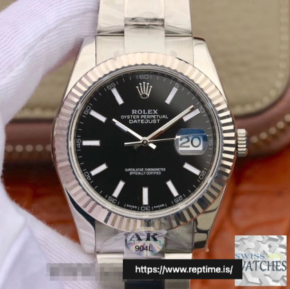 ROLEX DATEJUST BLACK DIAL STAINLESS STEEL 41MM SWISS REPLICA 126334.13