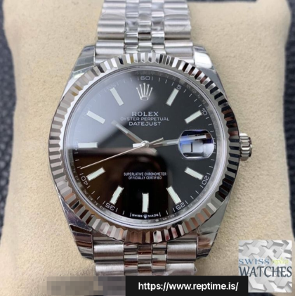ROLEX DATEJUST BLACK DIAL STAINLESS STEEL 41MM SWISS REPLICA m126334.0018