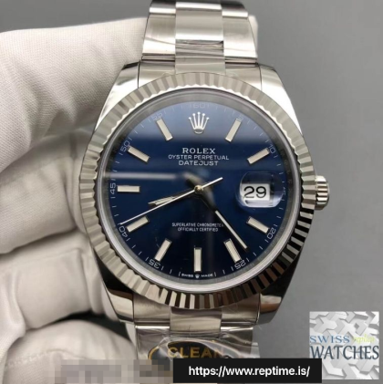 ROLEX DATEJUST BLUE DIAL SAPPHIRE CRYSTAL 41MM SWISS REPLICA m126334.0001