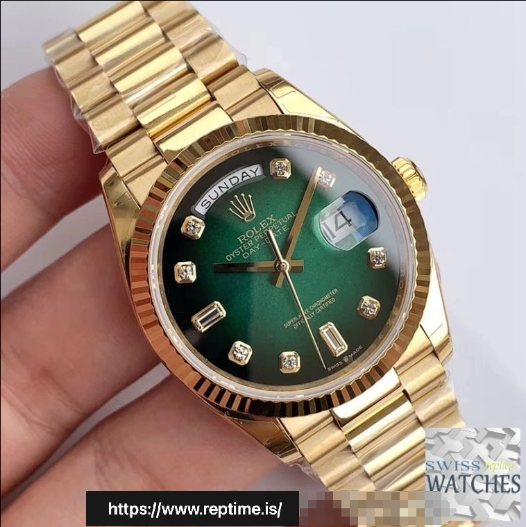 ROLEX DAY DATE GREEN DIAL 18K YELLOW GOLD 36MM SWISS REPLICA m128238.0069 - Image 3