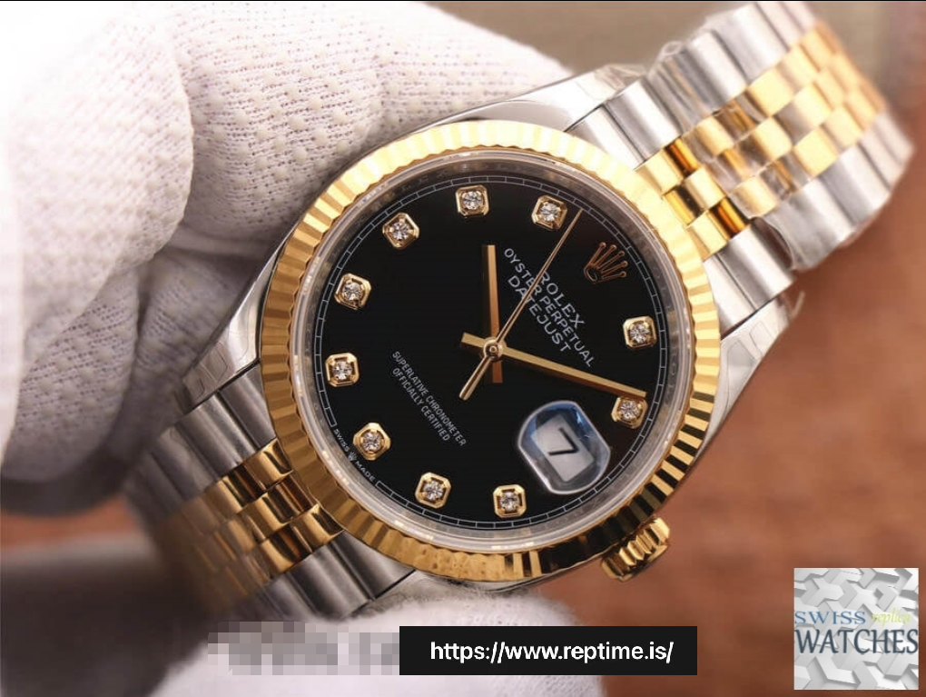 ROLEX DATEJUST BLACK DIAL 18K YELLOW GOLD 36MM SWISS REPLICA m126233.0021 - Image 3