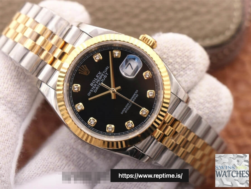 ROLEX DATEJUST BLACK DIAL 18K YELLOW GOLD 36MM SWISS REPLICA m126233.0021 - Image 4