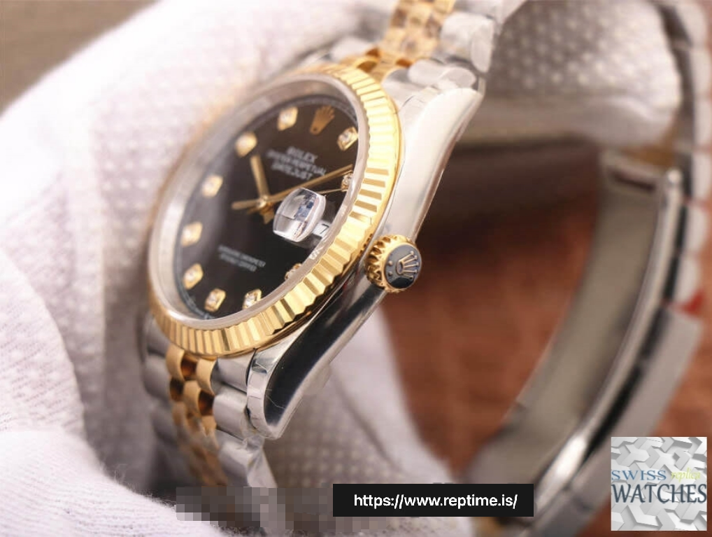 ROLEX DATEJUST BLACK DIAL 18K YELLOW GOLD 36MM SWISS REPLICA m126233.0021 - Image 5